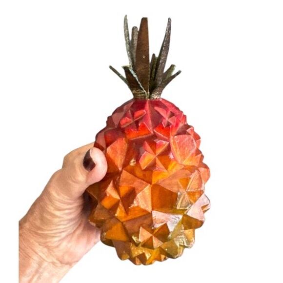 Vintage Mid Century Hand Carved Hawaiian Pumpkin Leather Crown Leaves - Picture 6 of 10